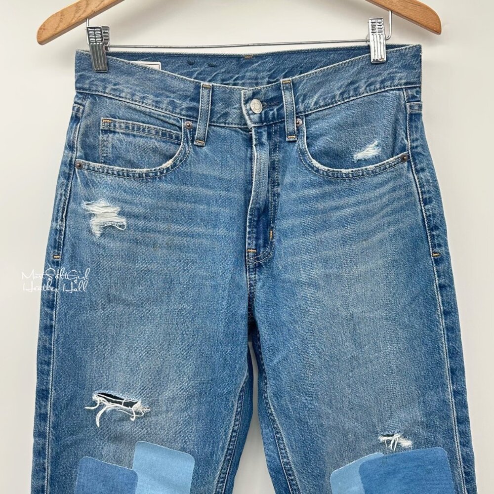 Gap High-Rise Patch Distressed Barrel Jeans Size 26 Petite - Picture 3 of 6